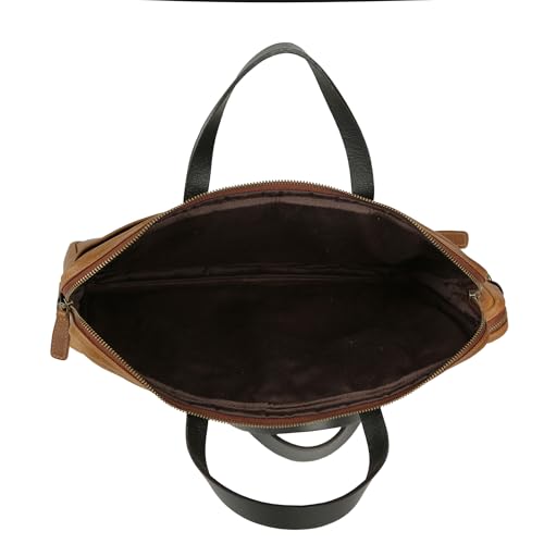 KomalC 15.5 Inch Leather Laptop Sleeve with Trolley Strap ? Slim Genuine Leather Bag for 13", 14", 14.5" Laptops ? Office Briefcase with Shoulder Strap & Organizer