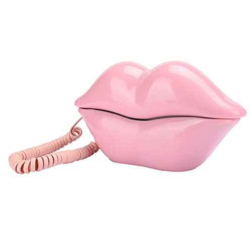 Lip Phone Landline, Plastic Phone Lip Shaped Telephone, Cute Wired Phone for Home Decor, Office, Novelty Gift for Girls
