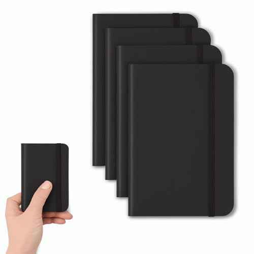 4 Pack Pocket Notebook Small Notebook, 3" x 4.4" Journal Notebook Hardcover with Thick Lined Paper, 200 Pages Leather Cover Mini Journal Notepad (Black)