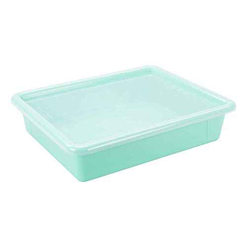 Storex Letter Size Flat Storage Tray ? Organizer Bin with Non-Snap Lid for Classroom, Office and Home, Teal, 5-Pack (62541U05C)