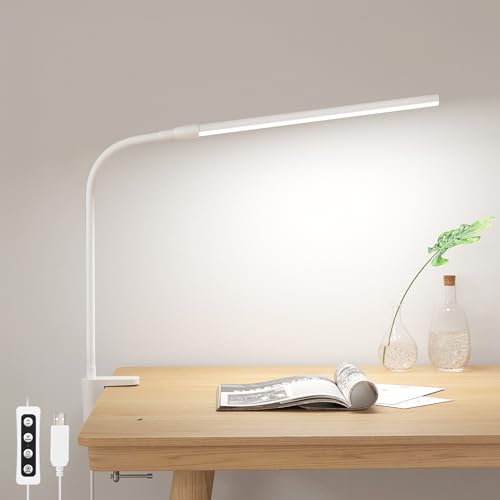 Lepro White Clamp Desk Lamp with LED, 460LM, 5W, Adjustable Reading Light