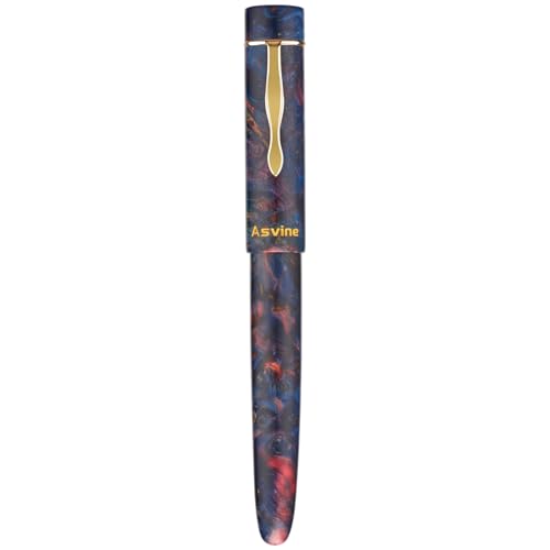 Asvine Stabilized Wood Fountain Pen C2000 Number 8 Fine Nib Large Handcraft Unique Pattern Pen with Converter Pen Box Collection Set- Sunset
