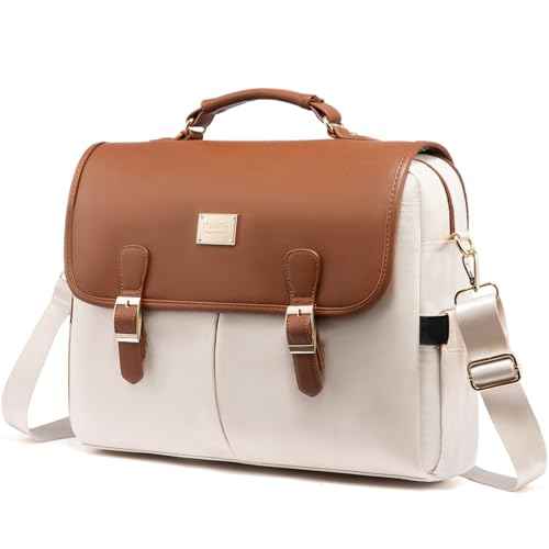 LOVEVOOK Laptop Bag for Women, 15.6 inch Large Capacity Computer Briefcase Case, Crossbody Messenger Bag, Office Business Work Bags Purse for Travel Gifts, Brown-beige