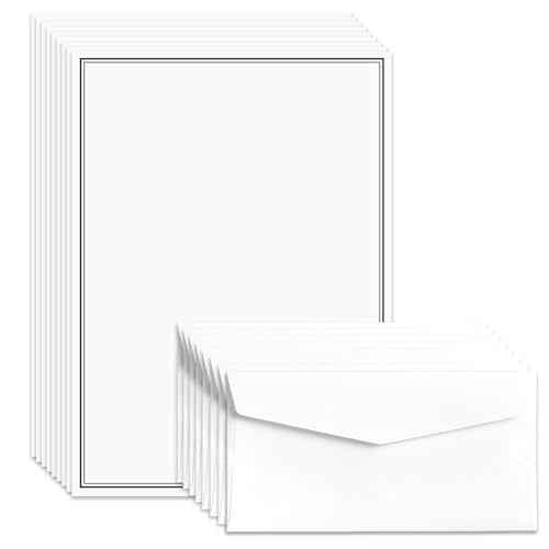 72 Pieces Stationary Letter and Envelopes, Black Border Design stationery paper and Envelopes Set, 48 Paper Sheets + 24 Envelopes Letter Size
