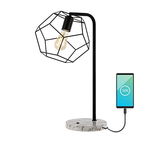 JONATHAN Y JYL1132A Penta 23.5" Industrial Farmhouse Head-Adjustable Iron LED Task Lamp with USB Charging Port Contemporary, Modern Bedside Desk Nightstand Lamp, Black