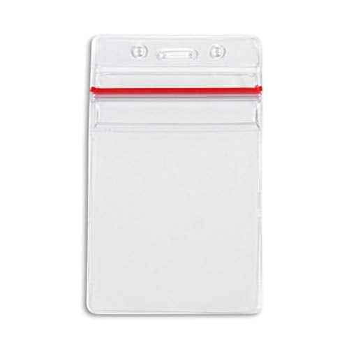 ID Badge Holder with Sealable Red Stripe, Horizontal, Vertical, 50 Pack (Vertical)