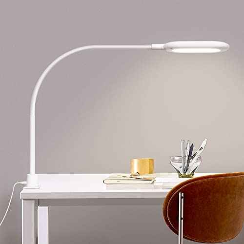 LED Reading Lamp, Eye Care Table Light Bright Enough for 700 Lumen, 10W Dimmable & 3 Color Modes, Flexible Gooseneck Touch Desk Lamp for Home Office/Reading/Work (White)