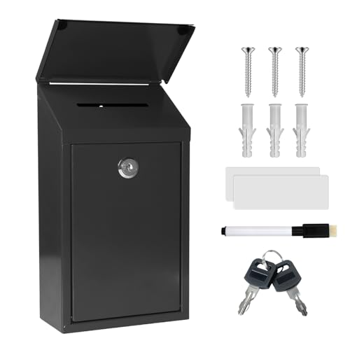 Black Metal Cash Box 10.2" with Magnetic Whiteboard & Keys - Secure Suggestion Box