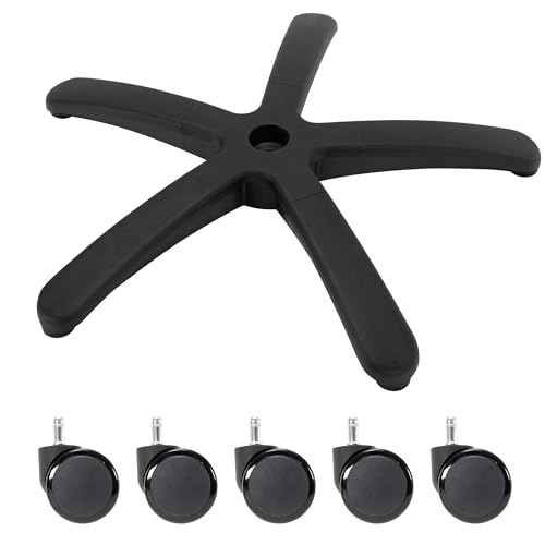 Frassie Nylon Office Gaming Chair Base Replacement with 5 Casters, 28 Inch Heavy Duty Chair Base Wheels Part Black