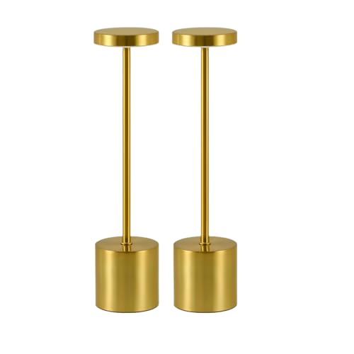 LED Cordless Table Lamp 2 Piece Set Portable Rechargeable 5000mah Outdoor Table Lamp 3 Color Stepless Dimmable Battery Powered Light Dinner/Terrace/Dining Room/Bedroom Table Lamp (Golden)
