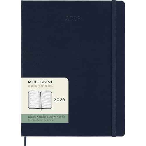 Moleskine Classic 12 Month 2026 Weekly Planner, Hard Cover, XL (7.5" x 9.75"), Sapphire Blue, 144 pages