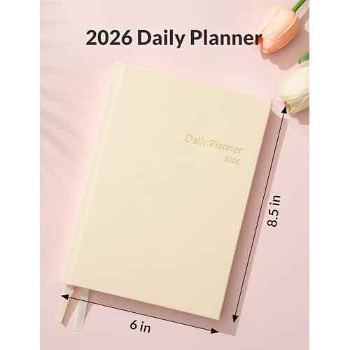 SUNEE 2026 Daily Planner A5 Hardcover ? Hourly Schedule Organizer with Monthly Tabs & Task Tracker ? Beige Cover Time Management Notebook for Work, School, Personal Goals