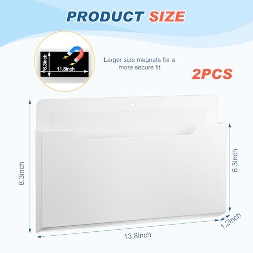 Feifeiya Magnetic Pocket File Folder for Fridge - Horizontal White, 13.8 x 8.3 Inches (2 Pack)