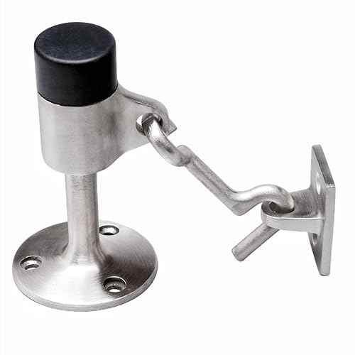 Heavy Duty Door Stopper with Hook, Stainless Steel Door Holder Stop with Sound Dampening Rubber Bumper Wall Mounted Door Floor Stop Holder,Free Screws (Sliver)