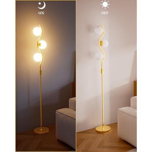 Lightdot 60IN Gold Floor Lamp Stepless Dimmable Globe Floor Lamps with 3Pcs 3000K G9 Bulbs Eye-Friendly Mid Century Standing Lamps with Stable Base for Living Room/Bedroom/Corner/Office