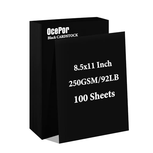 OcePor 100 Sheets Black Cardstock 8.5¡± x 11¡±, 92lb/250gsm Black Card Stock, Thick Card Stock Paper, Heavy Cardstock Paper for Printer, Resume, Scrapbooks, Art, Crafts, Business Cards