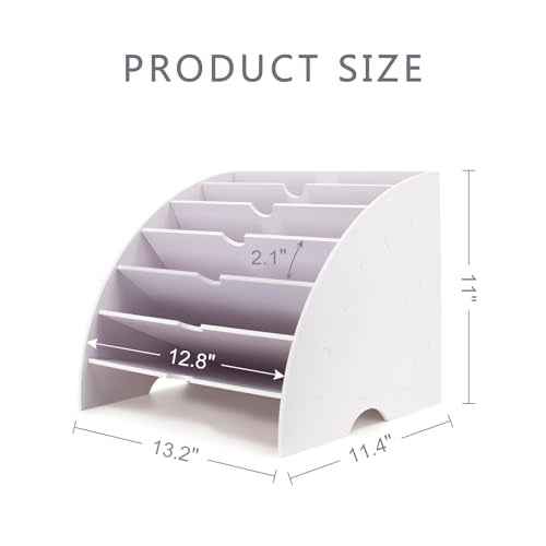 SONGWAY Fan Shaped Desk File Organizer - 6 Compartments File Holder for Desktop, Magazine Rack, Mail Holder, File Sorter, Paper Organizer for Home Office Classroom, White