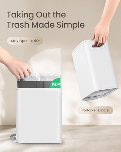 Cesun Small Bathroom Trash Can with Lid & Pedal, 1.3 Gallon, White, Model: White / 1