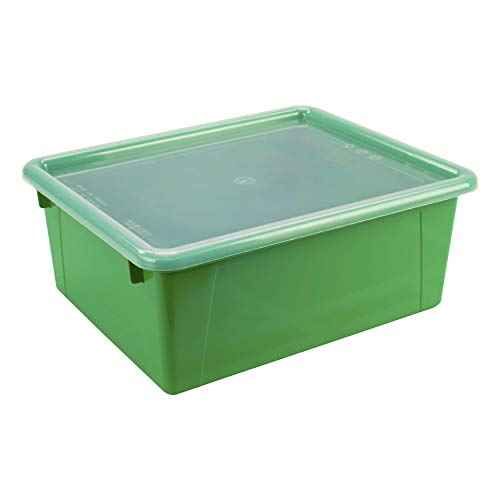 Storex Letter Size Deep Storage Tray ? Organizer Bin with Non-Snap Lid for Classroom, Office and Home, Green, 5-Pack (62547A05C), 10 x 13 x 5 Inches
