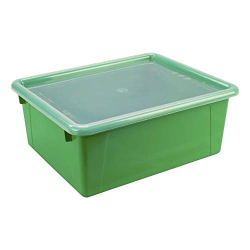 Storex Letter Size Deep Storage Tray ? Organizer Bin with Non-Snap Lid for Classroom, Office and Home, Green, 5-Pack (62547U05C)