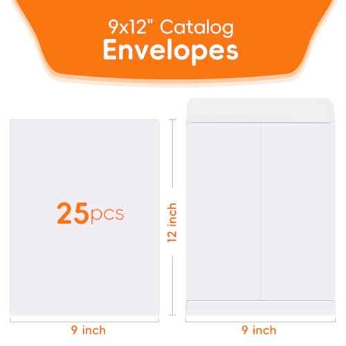 25 Pack Catalog Mailing Envelopes, 9 x 12 Inches Self-Seal White Manilla Envelopes for Mailing, Organize, storage, Home, Office Business