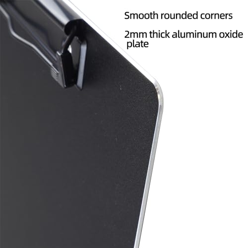 Black Metal Two Clips Clipboards, A4/Letter (9.5 "X12.6) Aluminum Clipboard with Shoulder Strap,Home Restaurant School Hospital Classroom Factory Office Supplies