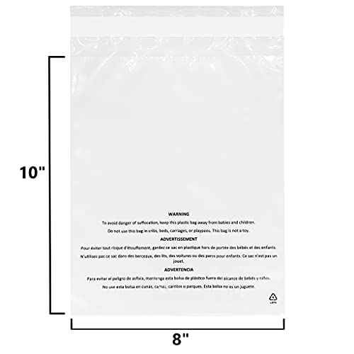 ? 8¡± x 10¡± (1000 Count) Self Seal Clear Poly Bags with Suffocation Warning ? Permanent Adhesive ? FBA Compliant for Packaging Clothes, Shirts and More - 1.5mil LDPE Plastic