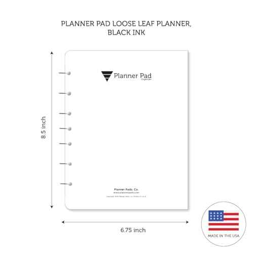 Planner Pad 7 Hole Loose Leaf January-December 2026/ Calendar Year 6 3/4" x 8 1/2" Medium 3-Tier Funnel Down 12 Month Organizer,Black Ink