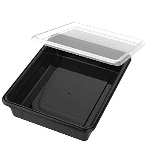 Storex Letter Size Flat Storage Tray ? Organizer Bin with Non-Snap Lid for Classroom, Office and Home, Black, 5-Pack (62535U05C)