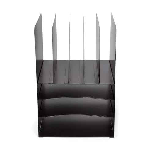 Huron Desktop File Binder Organizer Storage, Combination Vertical 5/Horizontal 3 Slot Compact Letter Tray, Black Steel