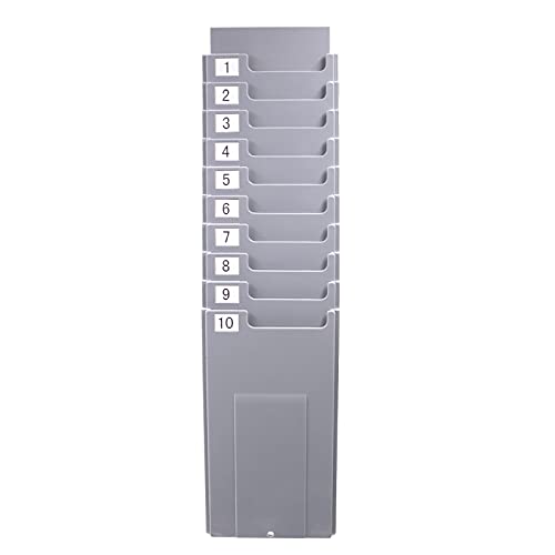 NADAMOO Time Cards Rack Retractable Time Card Holder with 10-Pocket,Plastic Wall Mounted Cards Holder Compatible with Time Card Machine Attendance Recorder Punch Clock for Office, Gray