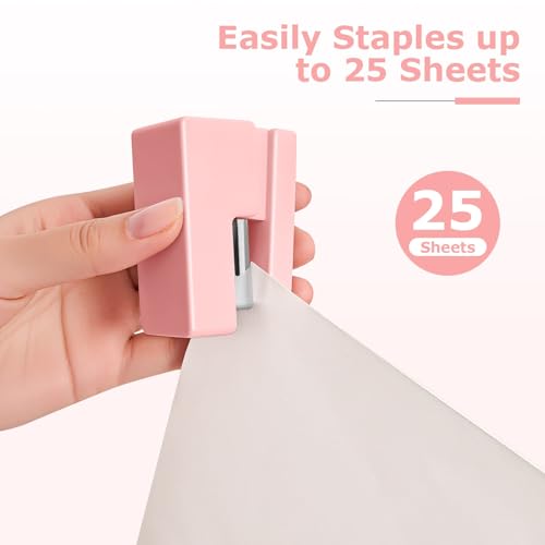 Pink Mini Stapler - 25-Sheet Capacity with 830 Staples, Yzkula Variation