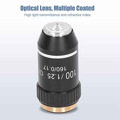 Biological Microscope Lens, 195 Achromatic Black Objective Lens 100X High Power Objective Interface 20.2mm Thread Shape Standard RMS Size, for Use on Microscopes Replacement