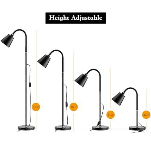 Floor Lamp,High Brightness with 3 Colors,Multi-Purpose Standing Lamps with Height and Lighting Angle Adjustable for Living Room,Bed Room,Office(Black)