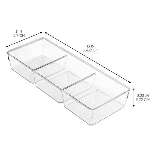 iDesign 3-Section Drawer Organizer for Kitchen, Bathroom, and Desk Drawers - Set of 6 - Clear