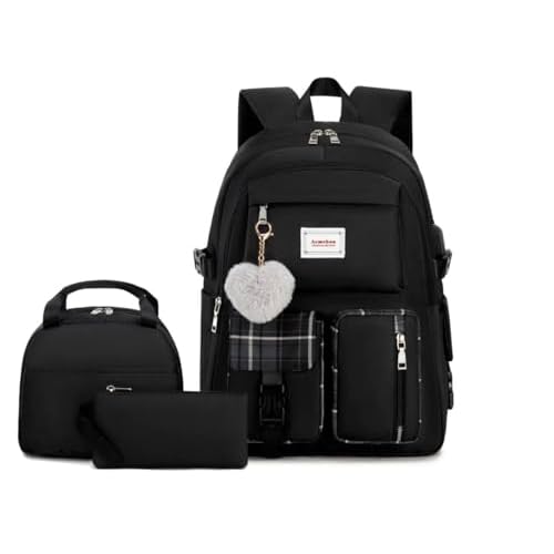 Acmebon Girl Roomy Fashion Laptop Backpack Set Casual Daypack Set for Women Black