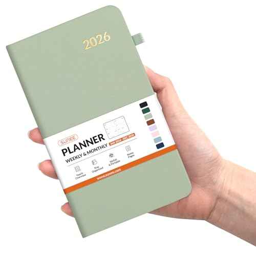 SUNEE 2026 Pocket Weekly Planner for Purse 3.5" x 6" - 12 Month (January 2026 - December 2026), Small Size Planner, Hardcover, Notes, Pocket, 100 GSM Paper, Sage Green