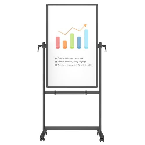 VIZ-PRO Double-Sided Magnetic Mobile Dry Erase Whiteboard 48 x 24 Inches, Black Frame