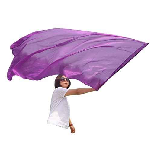 Winged Sirenny Large Silk Flex Flags for Prophetic Worship Praise Dance, 88" Handpainted Fluid Ministry Banner (purple)