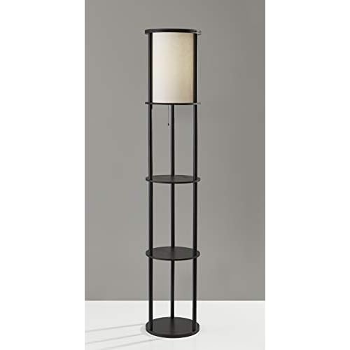 Adesso 3117-01 Stewart 62.5" Round Floor Lamp ? Lighting Fixture with Storage Shelves, Smart Switch Compatibility Lamp. Home Decor Accessories,Black Base Finish