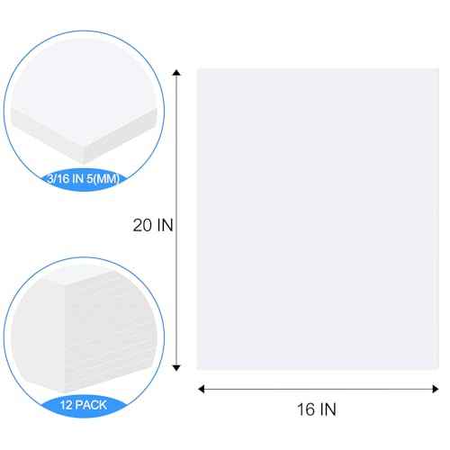 ToLanbbt 12 Pack White Foam Board, 16 x 20 x 3/16" Thick Foam Core Acid Free Poster Foamboard for Art Craft Projects, Painting, Displaying, Signage, Wedding, School
