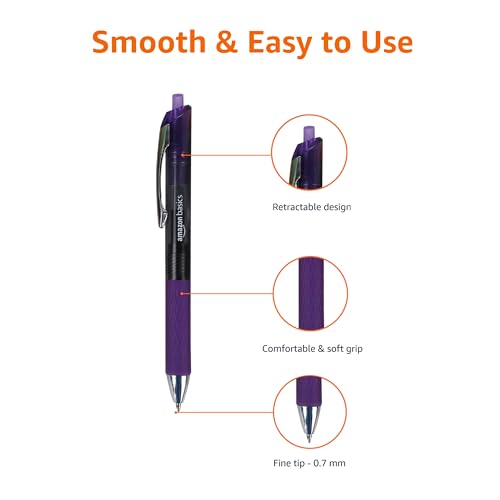 Amazon Basics Assorted Fine Point Gel Pens 0.7mm Retractable 12-Pack