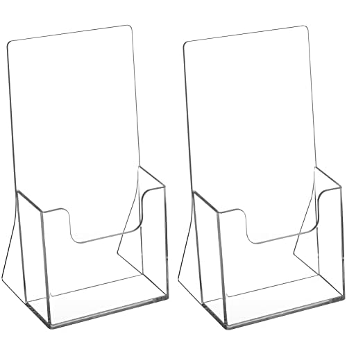MaxGear Acrylic Brochure Holder 4 Inch, Clear Plastic Countertop Literature Holders, Trifold Flyer Display Stand for Pamphlets, Booklets, Magazines, Menus, Multi Purpose Organizer For Office, 2 Pack