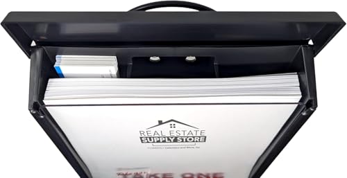 Mediz Black Outdoor Brochure Box with Two-Piece Metal Yard Stand Holds 250 Flyers & 60 Business Cards