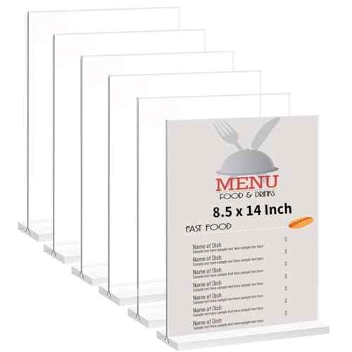 6 Pack 8.5 x 14'' Acrylic Sign Holder, Clear Acrylic Picture Frame Table Menu Holder Double Sided T Shape Poster Acrylic Frame for Wedding Party Office Restaurant Hotel (6)
