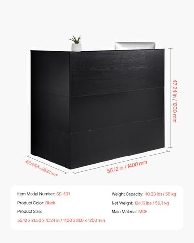 VEVOR 55-Inch L-Shaped Reception Desk with Drawer, Keyboard Tray & Cabinet