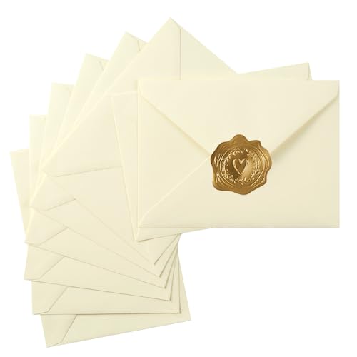 50 Pack Cream Color A7 Invitation Envelopes 5x7 with Stickers for Weddings