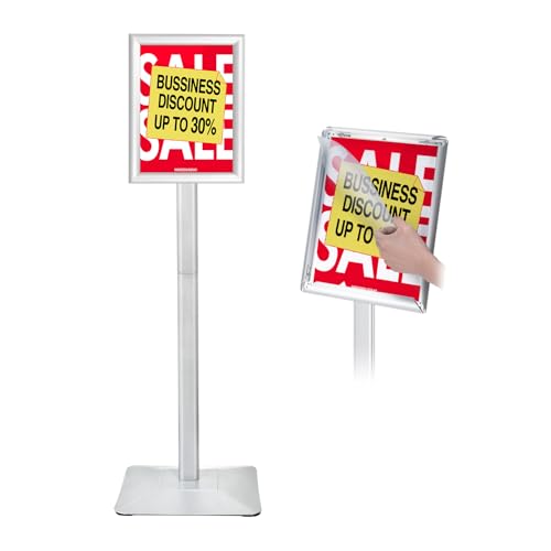 Heavy Duty Adjustable Pedestal Poster Sign Stand, 8.5x11 Aluminum Open Floor Standing Sign Holder for Vertical and Horizontal View Display (8.5x11,Silver)