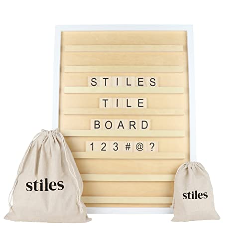 Stiles 23"x17" Tile Letter Board Sign Set, Wooden Message Board with 122 Letter Tiles and Numbers, Changeable Letterboard, Great Holiday & Christmas Gift for Friends and Family, Natural