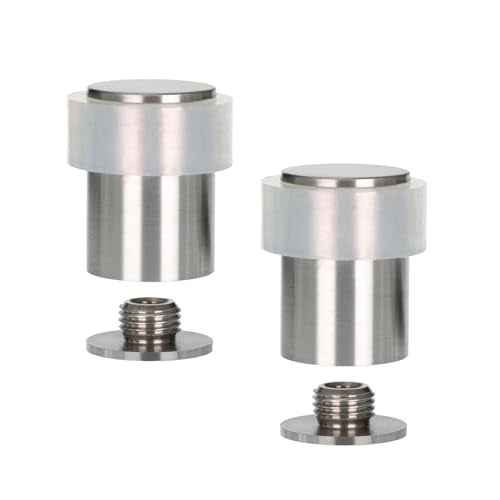Pack of 2 EVI Door Stoppers | Stainless Steel Door Stopper - Screw Fastening - White Rubber Protector - 0.95 x 1.38 Inch Door Stop